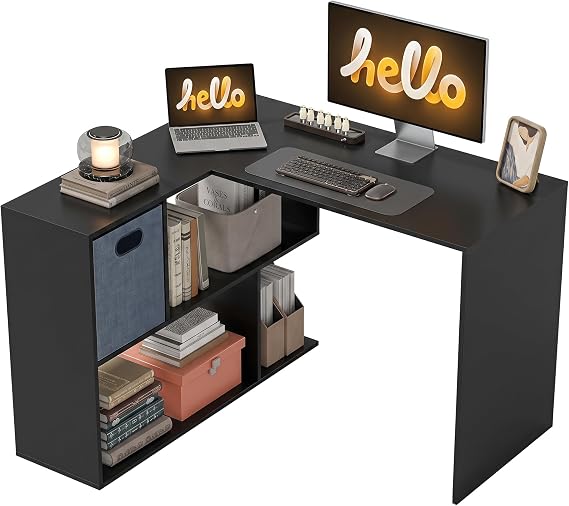 HOMCOM L Shaped Computer Desk 110 x 100cm Reversible Corner Desk Black
