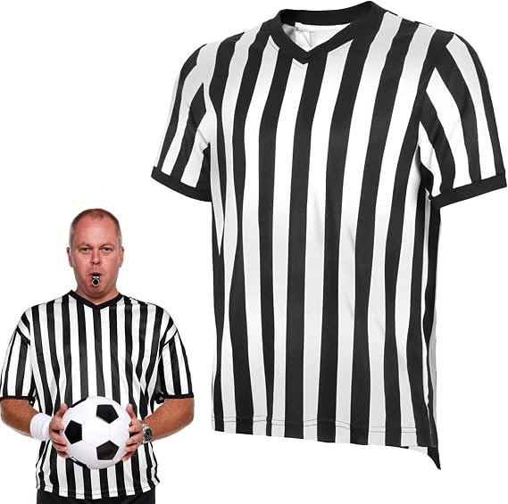 Men's Referee Shirt V Neckline Black and White Striped Mens Ref