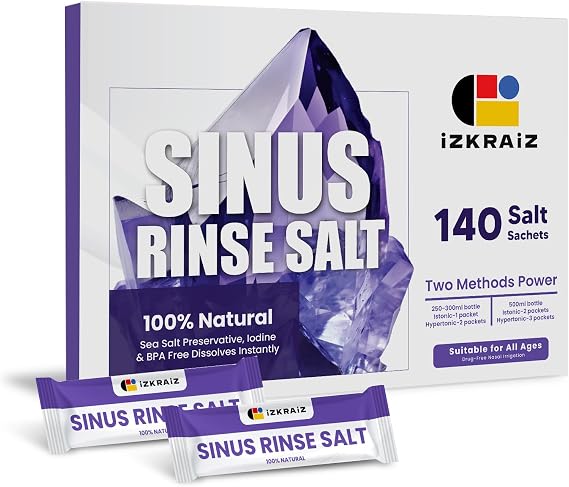 Sinus Rinse Salt 140 Pre-Measured Packets for Neti Pot and Squeeze Bottle-100% Natural Sea Salt Istonic Formula,Drug-Free Nasal Irrigation,Sinus Congestion