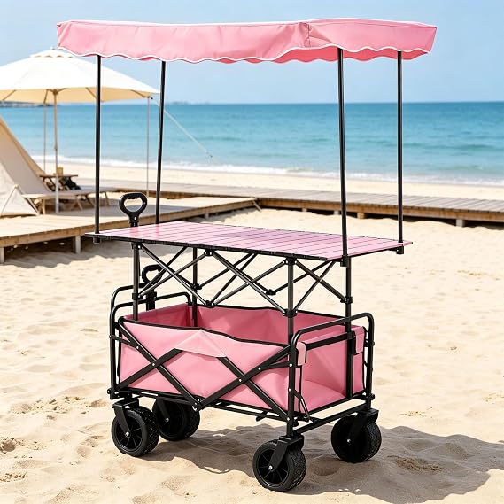 Outdoor Vendor cart,Collapsibles Wagon Cart with Canopy & Wheels,Mobile Food Carts for Sale,Portable Food Display Stand,for Market and Street Food