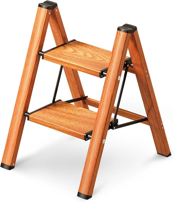2 Step Ladder, Foldable Step Stool with Anti-Slip Wide Pedal