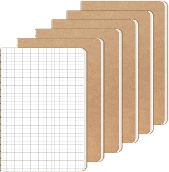 RITOLLO 6-Pack A5 Squared Notebooks, Kraft Cover
