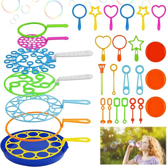 OSDUE Bubble Wands Set for Kids, Bubble Toys for Kids, Giant Bubbles Set, Bubble Making Wands Kit for Kid Summer Garden Outdoor Activity Games Toys Party Favors (30pcs)