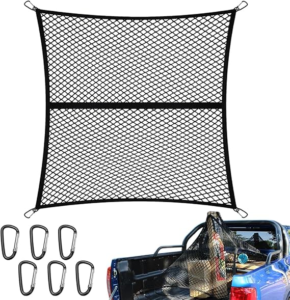 Highly Elastic Cargo Net, Simple Truck Bed Cargo Mesh Organizer, Suitable for Daily Light Loads of Trucks, 4'x4' Stretches to 7'x7'
