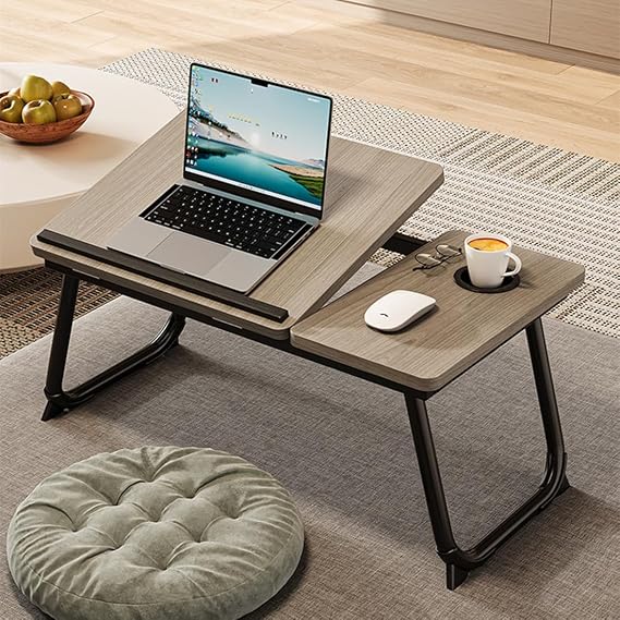 Folding Table, 5 Adjustable Levels, 0° - 36°, Foldable, Low Table, Living Alone, Desk, Gray