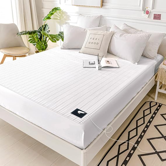 Grounding Fitted Sheet Super King Size, Conductive Silver Fiber Therapy for Improved Sleep Stress, Pain, Inflammation, Meditation Home, 15ft UK Grounding Cord (Beige, Super King(76 * 80 * 14 inch))
