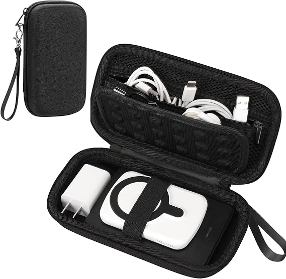 Teskyer Cable Organizer - Rigid Case, Waterproof, Enhanced Protection, Portable, Travel Accessories, (17.5 x 9.5 x 5.5 cm) - Compact Design, Black