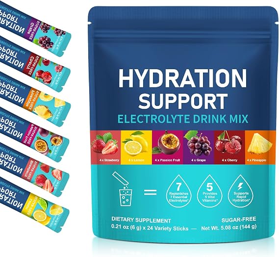 Electrolyte Powder Packets, 24pcs Electrolytes Sachets, Sugar Free Electrolyte Drink Mix, Rapid Hydration Electrolytes for Sports, Travel & Daily Use