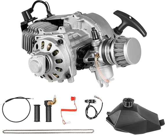Engine Motor Kit, 49CC 2-Stroke Mini Dirt Bike Motor Pull Start Engine Motor Kit with Fuel Tank (Suitable for Modification)