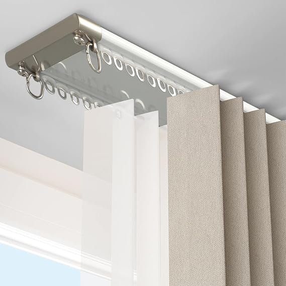 Double Curtain Track, Aluminum Curtain Rail Track Ceiling Mount Curtains Slider Double Row Curtain Tracks System for Bedroom, Living Room