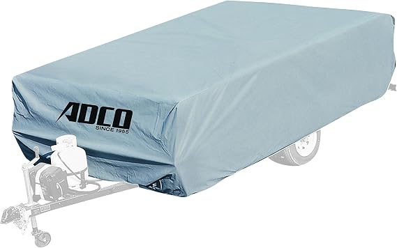 Adco 2895 ポップアップ折りたたみトレーラーポリプロピレンカバー 16フィート1インチ~18フィートのトレーラーにフィット グレー/ホワイト