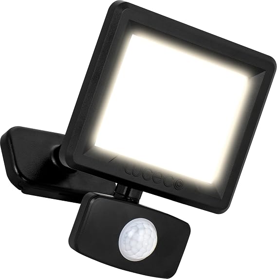 Luceco Outdoor Security LED Floodlight with PIR Motion Sensor for Driveways, Walkways and Gardens, Fit & Tilt Multi-Positioning, Exterior Lighting, Essence, Black, IP65, 10W, 1050lm, 4000K, EFLD10B40P [Energy Class F]