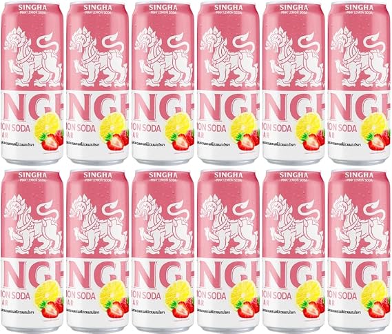 SINGHA PINK LEMON SODA | Zero Sugar | High Vit C | 6x330ml | with LuckyBoy Greetings (12x330ml, PINK Lemon Soda)