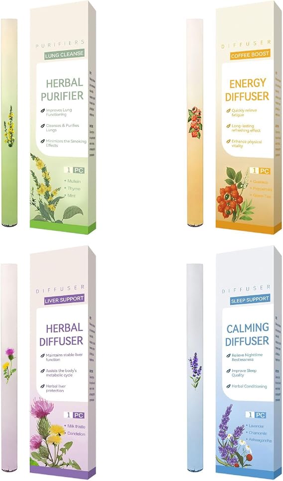 4PCS Herbal Diffuser Pen,2026 Upgraded Herbals Blend Diffuser Set for Sleep Support, Resting Relaxation and Oral Air Freshening,Natural Energy Boost,Portable Personal Air Freshener Stick