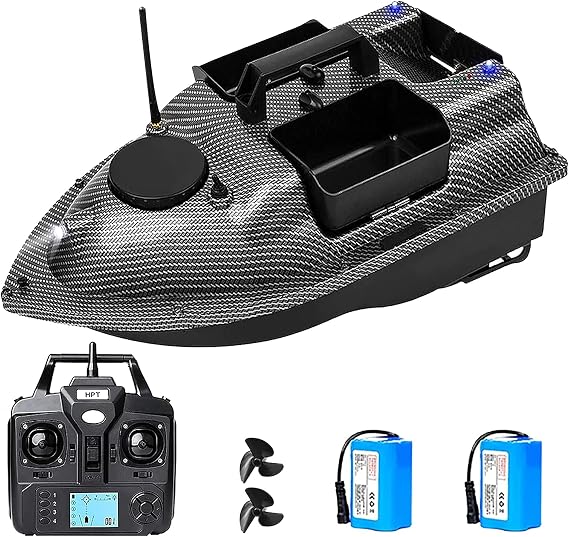 インテリジェント釣り餌ボート リモコン釣りボート 鯉釣り用餌ボート RCボート GPS測位、デュアルモーター、LEDナイトライト、5200/12000mAhバッテリー、カーボンファイバー付き