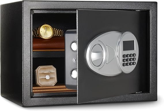 Amazon Basics Steel Security Safe with Keypad, Protects Money, Jewelry, ID Documents, 14 L, 35 cm x 25 cm x 25 cm, Black