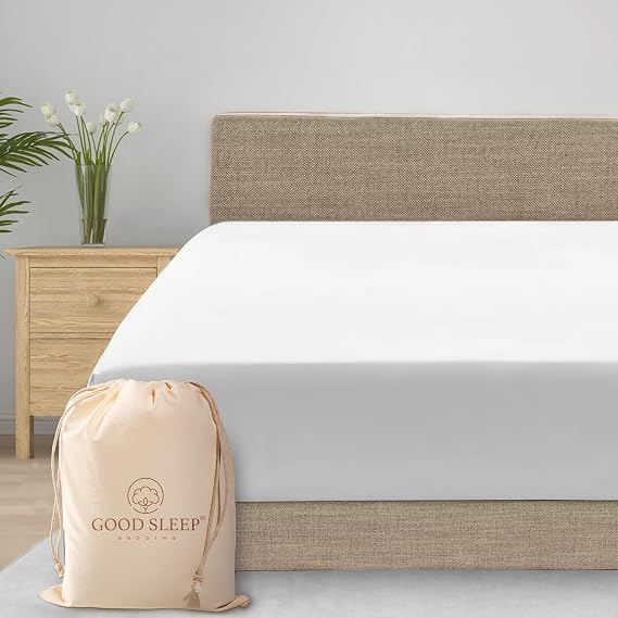 Good Sleep Bedding Super King Fitted Sheet, Soft & Breathable Cotton Fitted Bed Sheets Super King Size, 41 cm Deep Fitted Sheets Super King Bed, Sateen Weave Super King Bed Sheet - White