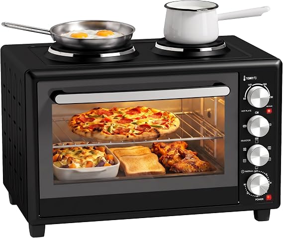 HOMCOM 46L Mini Oven Dual Hot Plates, Electric Countertop Cooker, Black