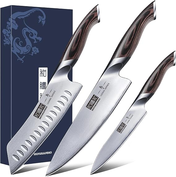 HOSHANHO Knife Set 3 Pieces Ultra Sharp Kitchen Knife Set Made of