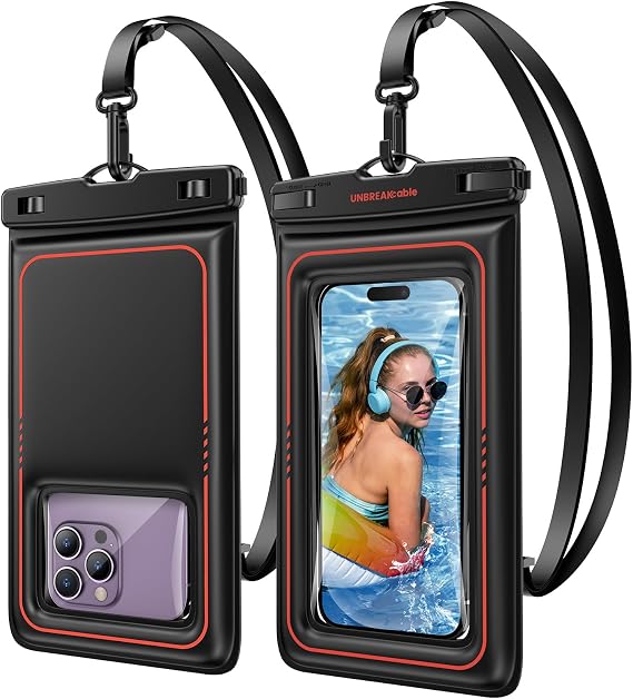 UNBREAKcable Floating Waterproof Phone Pouch 2 Pack - IPX8 Waterproof Phone Case Dry Bag for iPhone 17 Air 16 15 14 13 12 11 Pro Max XR XS SE 2022, Samsung S25 S24 S23 S22 Ultra Up to 7.0 inch- Black