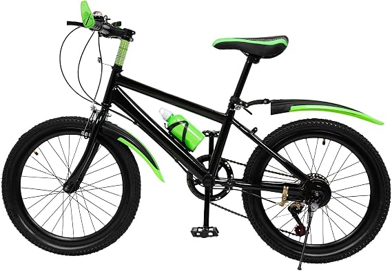 Mountain Bike 20 Inch Kids Bike 7 Speed Kids Mountain Bike Bicycle for Boys and Girls with Bottle Holder and Mudguards (Green)