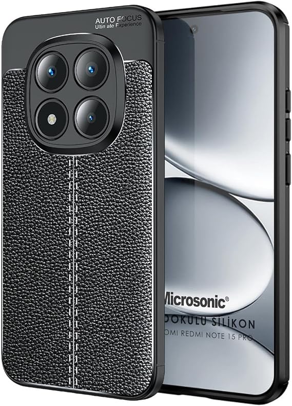 Microsonic Xiaomi Redmi Note 15 Pro 5G için Kılıf Deri Dokulu Silikon Siyah [Redmi Note 15 Pro 5G ile Uyumlu Kılıf - Siyah]