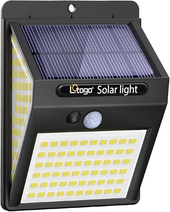 litogo 140 LED Solar Security Lights Outdoor, Solar Motion Sensor Lights 270ºWide Angle Waterproof Solar Powered Durable Wall Lights Outside 3 Modes for Garden Fence Door Yard Garage Pathway (1 Pack) [Energy Class E]