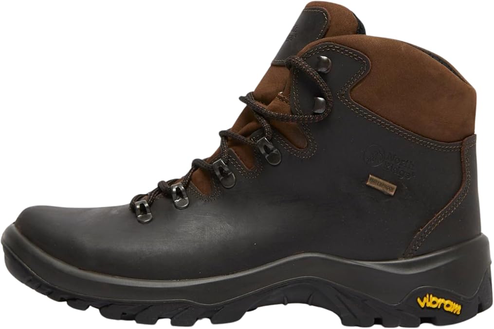NORTH RIDGE Men's Traverse Mid Walking Boots with High Traction Vibram Sole & Cushioned Footbed, Durable Leather Upper, Waterproof, Breathable, Outdoors, Hiking & Trekking Footwear