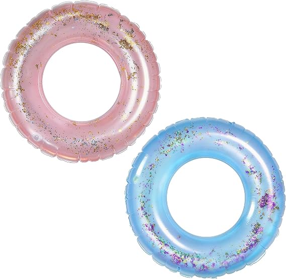Inflatable Swimming Ring, 70/90CM Sequin Swim Ring,2PCS(Pink、Blue)