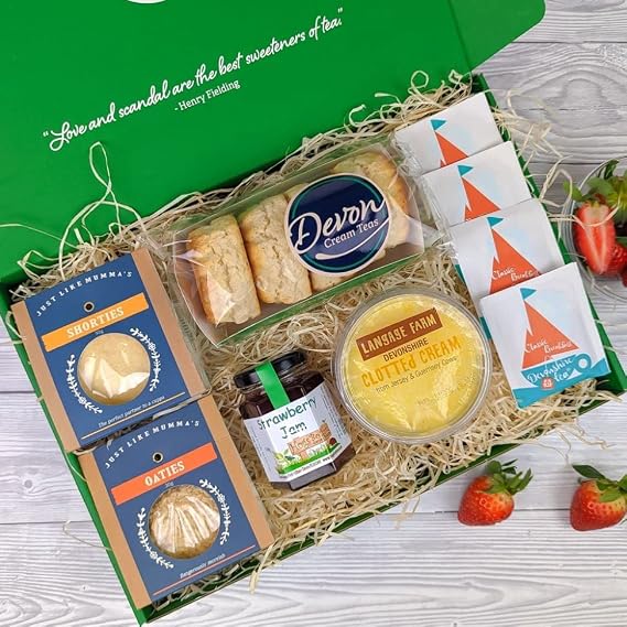 Devon Afternoon Cream Tea Hamper for 2 | 4 Scones, 4 Teabags, Jam, Cream & Biscuits | Gifts for Women, Food Hampers for Men | Mother’s Day, Birthday, Anniversary or Special Occasions