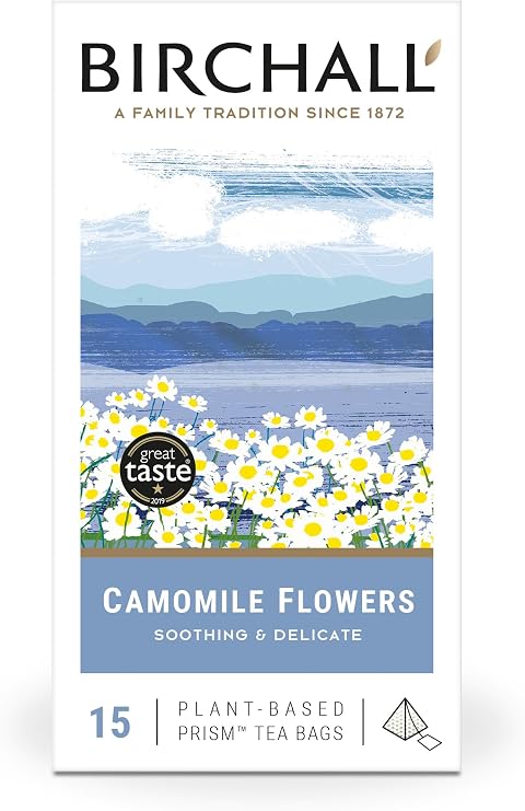 Birchall Tea Bags, Camomile Tea Gift Set, Caffeine Free Tea Bursting with Full Flavour, Perfect Vegan Gifts, 15 Plant-Based Prism Tea Bags