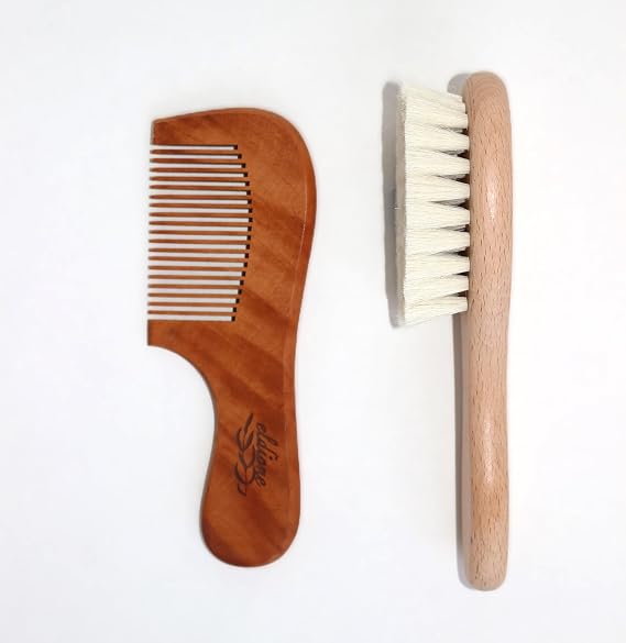 eldione%100 Doğal Keçi Kılı Bebek Saç Fırçası, Ahşap Bebek Tarağı ikili Set Yenidoğan Çoçuk İçin Yumuşak Tarama Konak Temizliği ve Natural Ultra Yumuşaklık Kimyasal karşıtı tarak ve fırça