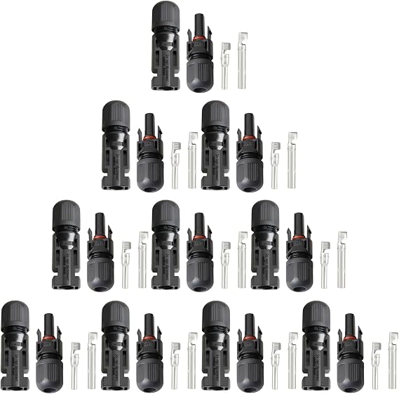10 Pcs MC4 Solar Panel Cable Connectors, Standard Spec Photovoltaic Connectors with Metal Core for Conductivity, Plastic Shell for Insulation, Splicing Design for Parallel Extension