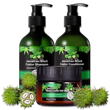 P-Beauty Castor Oil Set of 3 Shampoo Conditioner & Hair Mask with Biotin Hair Growth Hair Care Scalp Care - Shampoo Conditioner & Hair Treatment Against Hair Loss - Care Shampoo Hair Conditioner & Mask Set