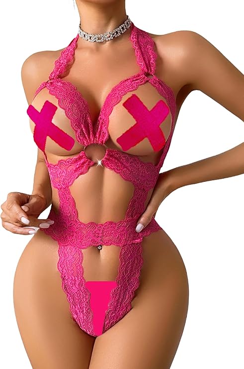 Avidlove セクシーランジェリー 女性用 レース シースルー ボディスーツ ディープVネック テディランジェリー ワンピース エキゾチック ベビードール