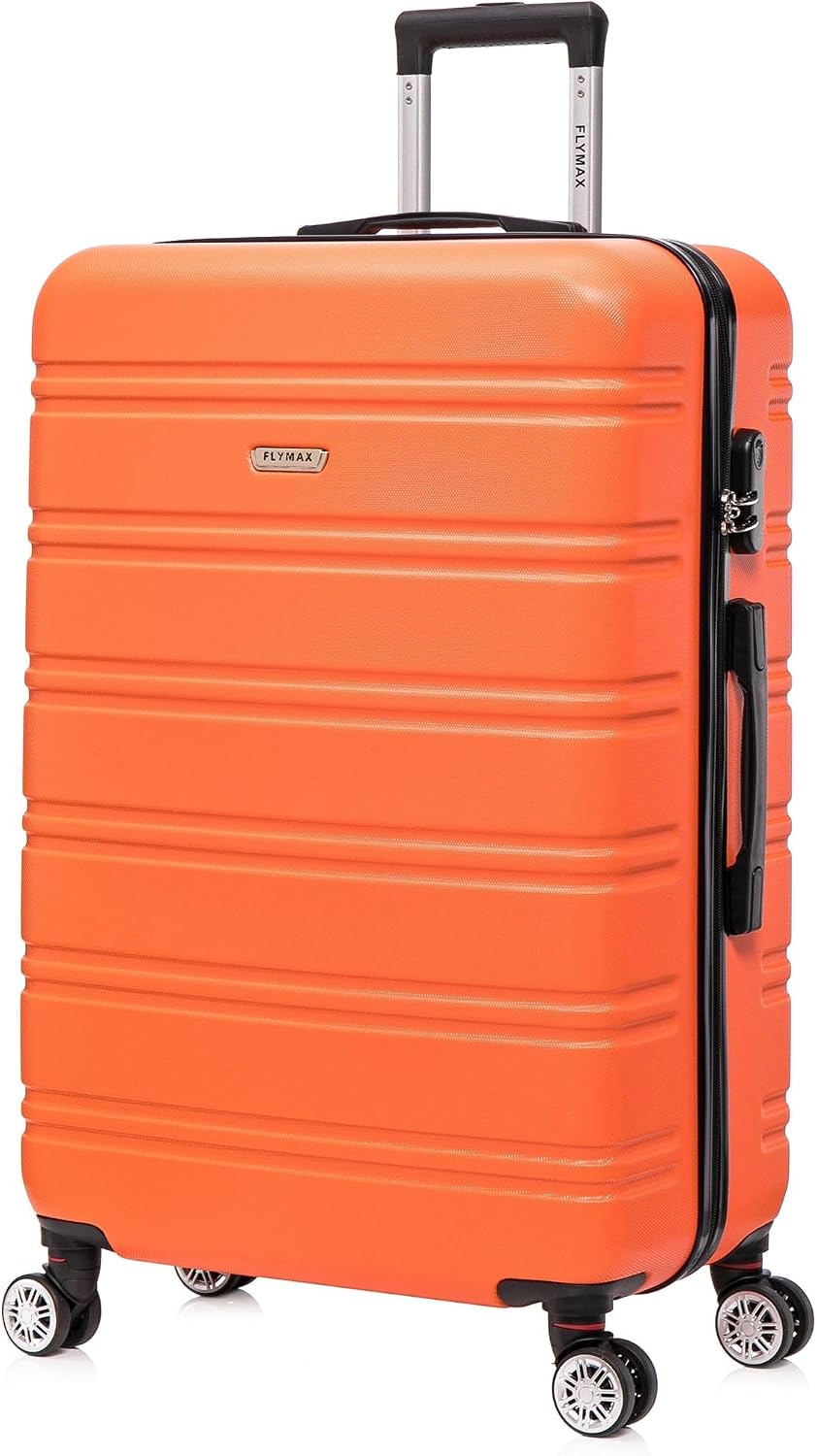 FLYMAX 24" Medium Super Lightweight ABS Hard Shell Travel Hold Check in Luggage Suitcase with 4 Wheels Trolley Bag Orange