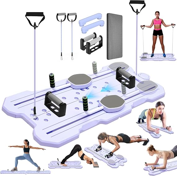 Foldable Pilates Board Reformer Machine Set with Ab Roller Portable Multi-Functional Pilates Training Full Body Workout Equipment for Home with Accessories
