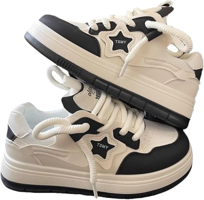 Star Shoes Walking Sneakers for Women ，Chunky Lace-Up Platform Sneakers with Y2K Aesthetic, Cute Comfort for Casual Sports UK 4-6.5