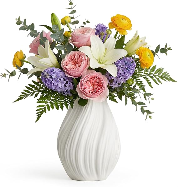 White Ceramic Vase - Rustic Flower Vase Cream Farmhouse Vases Bohemian 17cm Modern Flower Vases Round Ornaments for Bedroom/Living Room Decor for Table/Shelf