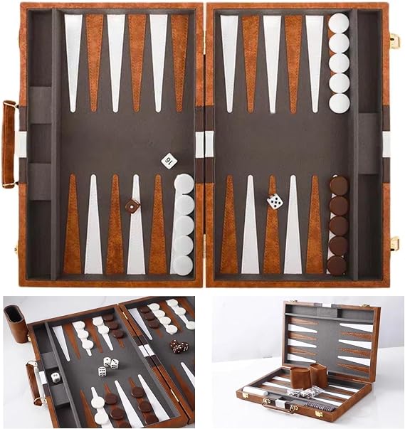 15 Inch Backgammon Set 2 Players, Travel Classic Backgammon Set with Portable Premium Leather Case, Wooden Luxury Folding Puzzle Board game for Adults Board Game, Tactical Board Game Ideas