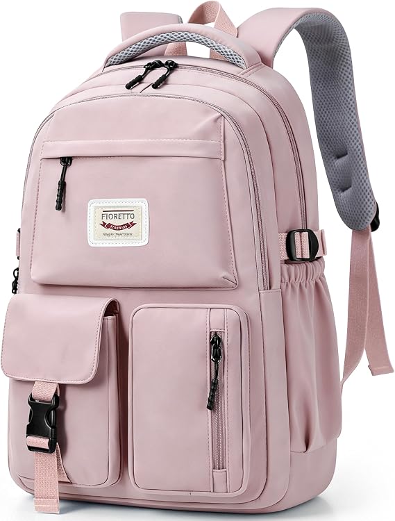 FIORETTO Lightweight School Backpack Womens, Cute School Bag for Teenager Girls, 15.6 Laptop Rucksack Backpack for School Casual Daypacks Travel Backpack for College Work Pink 25L