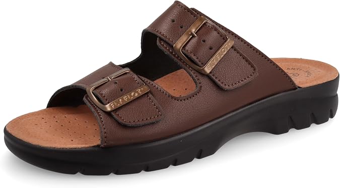 Fly Flot Men's Ciabatte Uomo in Microfibra Elastica Con Doppia Fibbia Regolabile, Sottopiede Imbottito Antishock in Pelle Mule