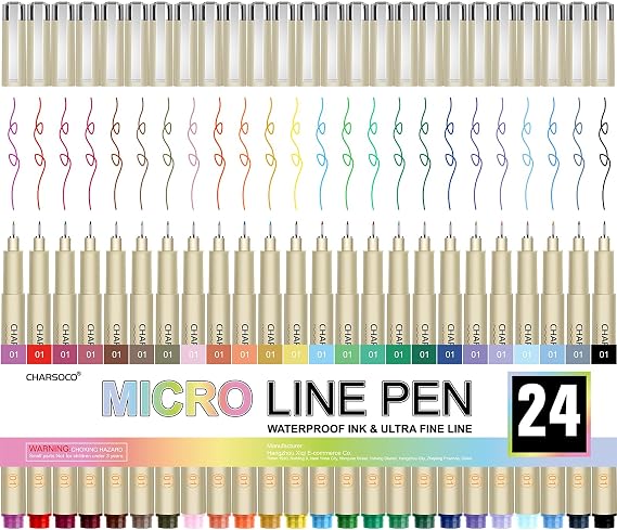 01 Micro Pen, Fine Point Pen with 24 Colors, Waterproof Archival Ink, 0.25mm Fineliner Ink Pens for Artist Illustration, Sketching, Anime, Manga, Technical Drawing and Scrapbooking