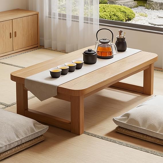 Japanese Folding Coffee Table, Tatami Floor Table, Low Tables for Sitting on the Floor, Meditation Floor Sitting Altar Tables for Living Tea Reception Room(Wood,23.6x14.5x15.7'')