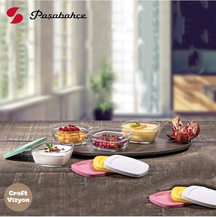 Paşabahçe Pudding Silikon Kapaklı Cam Saklama Kabı 4'lü Kahvaltılık, 310 ml