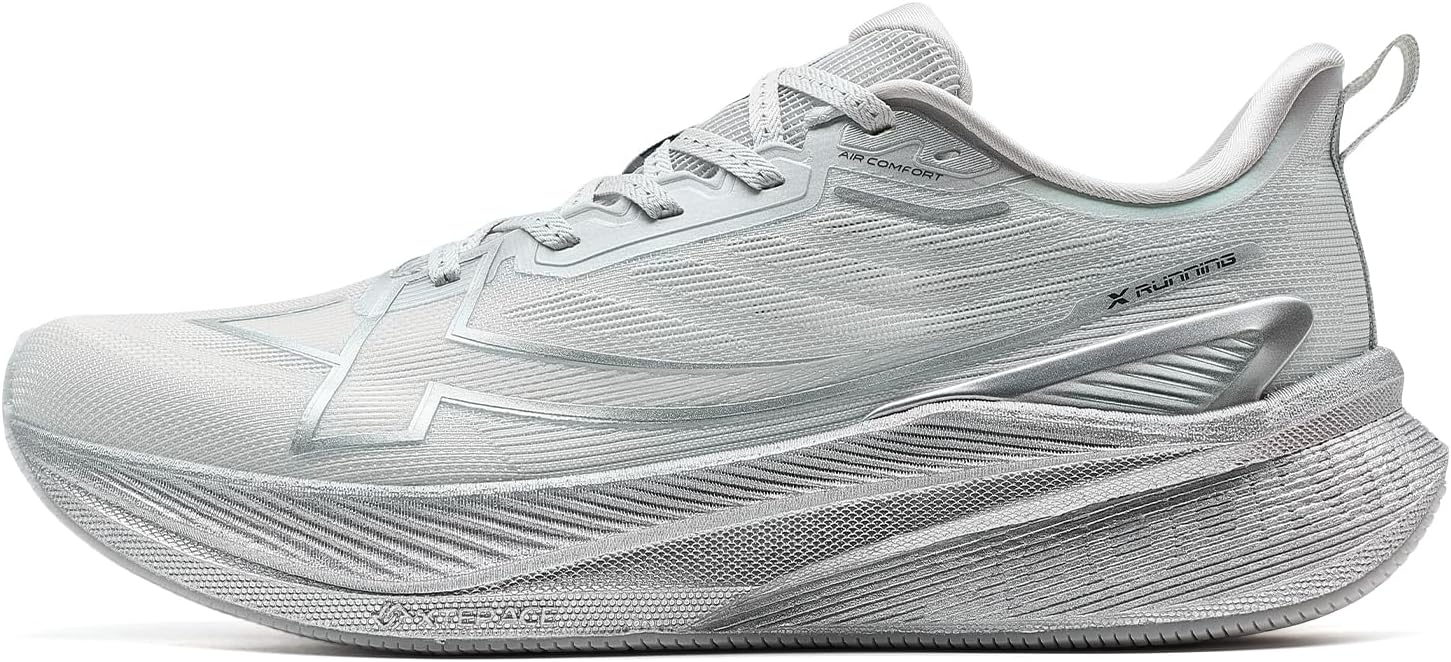 XTEP Professional 2000 km men's running shoes for exam training, high cushioning, strong recoil capacity, non-slip and durable sports shoes, ideal for long distance runs from 10 km, Silver V3, 9.5 UK