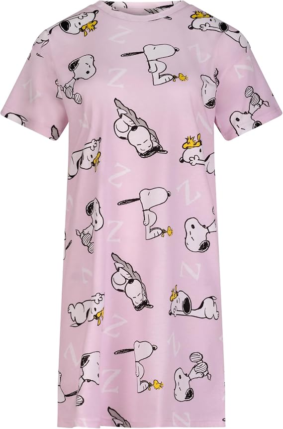 Peanuts Snoopy from 100% Cotton, Womens, Nightie, Nightdress, Nightshirt, Snoopy Sleep, Pink