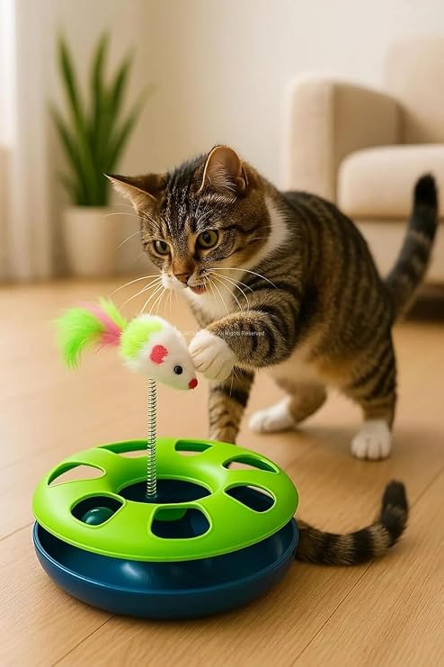 TİNEKE Çıngarak Toplu Yaylı Fareli Kedi Çember Oyuncağı Eğlence Aksesuarı Kedi Oyun Çemberi YEŞİL