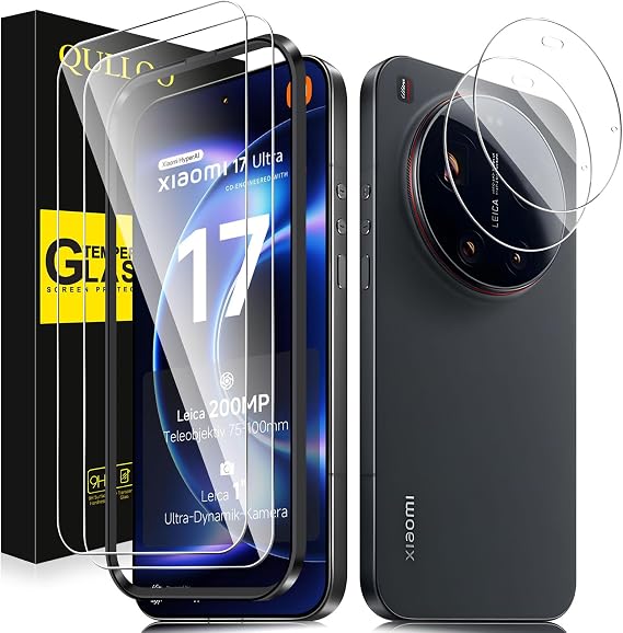 QULLOO Screen Protector for Xiaomi 17 Ultra, [2+2 Pack] Tempered Glass & Camera Lens Protector, HD Anti-Scratch Easy Installation Protective Glass Film