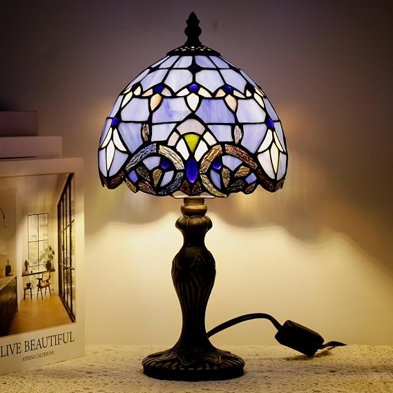 Small Tiffany Stained Glass Table Lamp,Blue Baroque [Energy Class A]